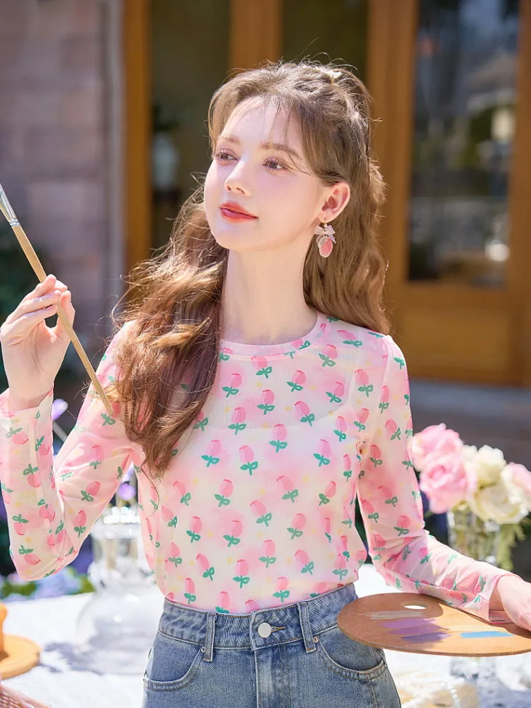 Tulip Garden Mesh Long Sleeve Top