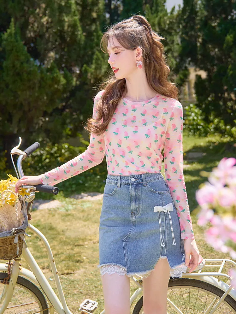 Tulip Garden Mesh Long Sleeve Top