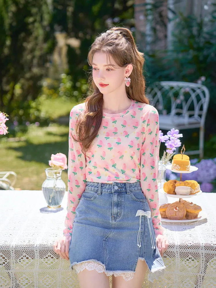 Tulip Garden Mesh Long Sleeve Top
