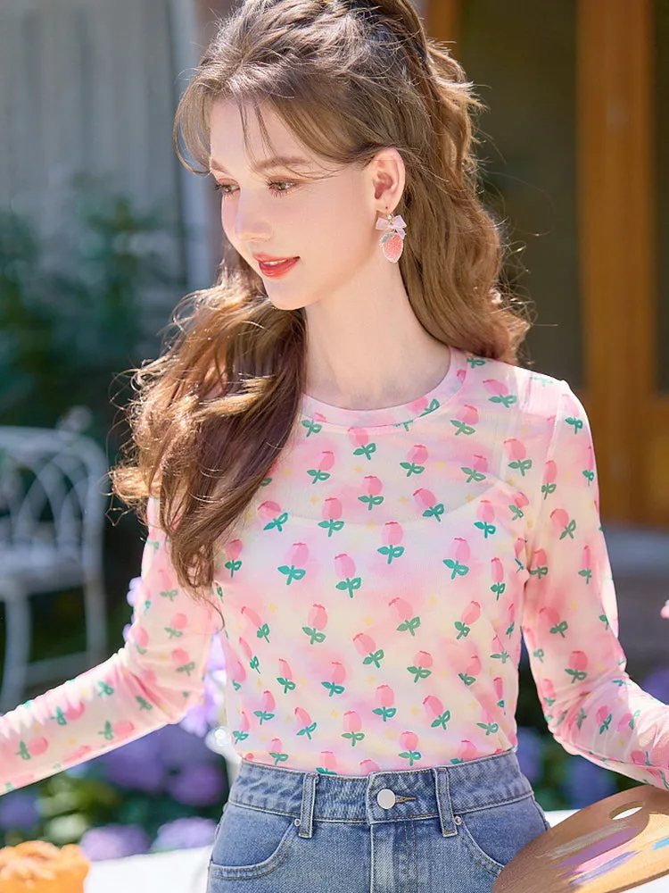 Tulip Garden Mesh Long Sleeve Top
