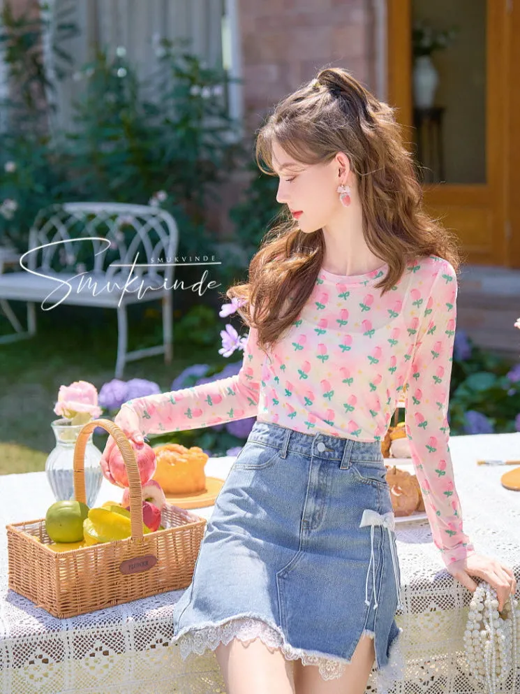 Tulip Garden Mesh Long Sleeve Top