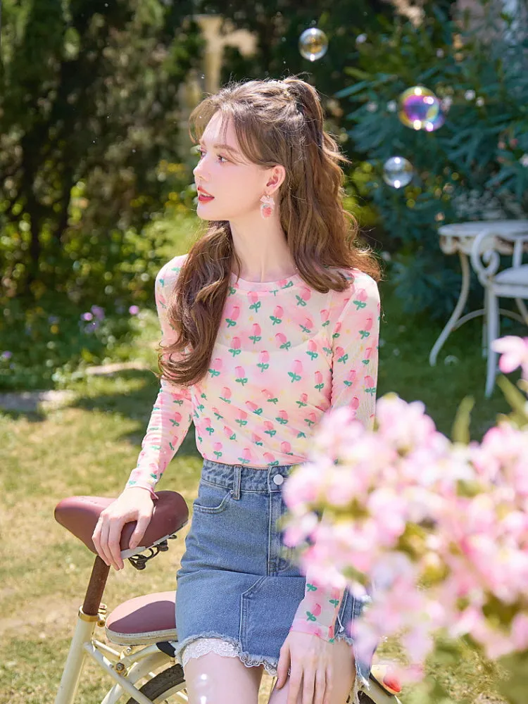 Tulip Garden Mesh Long Sleeve Top