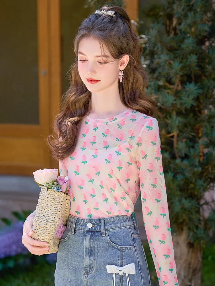 Tulip Garden Mesh Long Sleeve Top