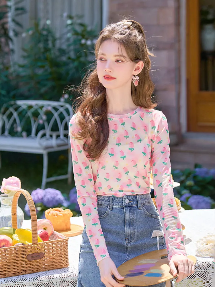Tulip Garden Mesh Long Sleeve Top