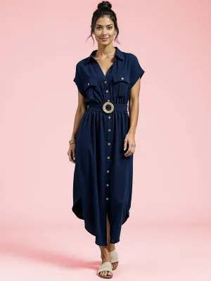 Two Pocket Button Down Shirt Midi Dress
