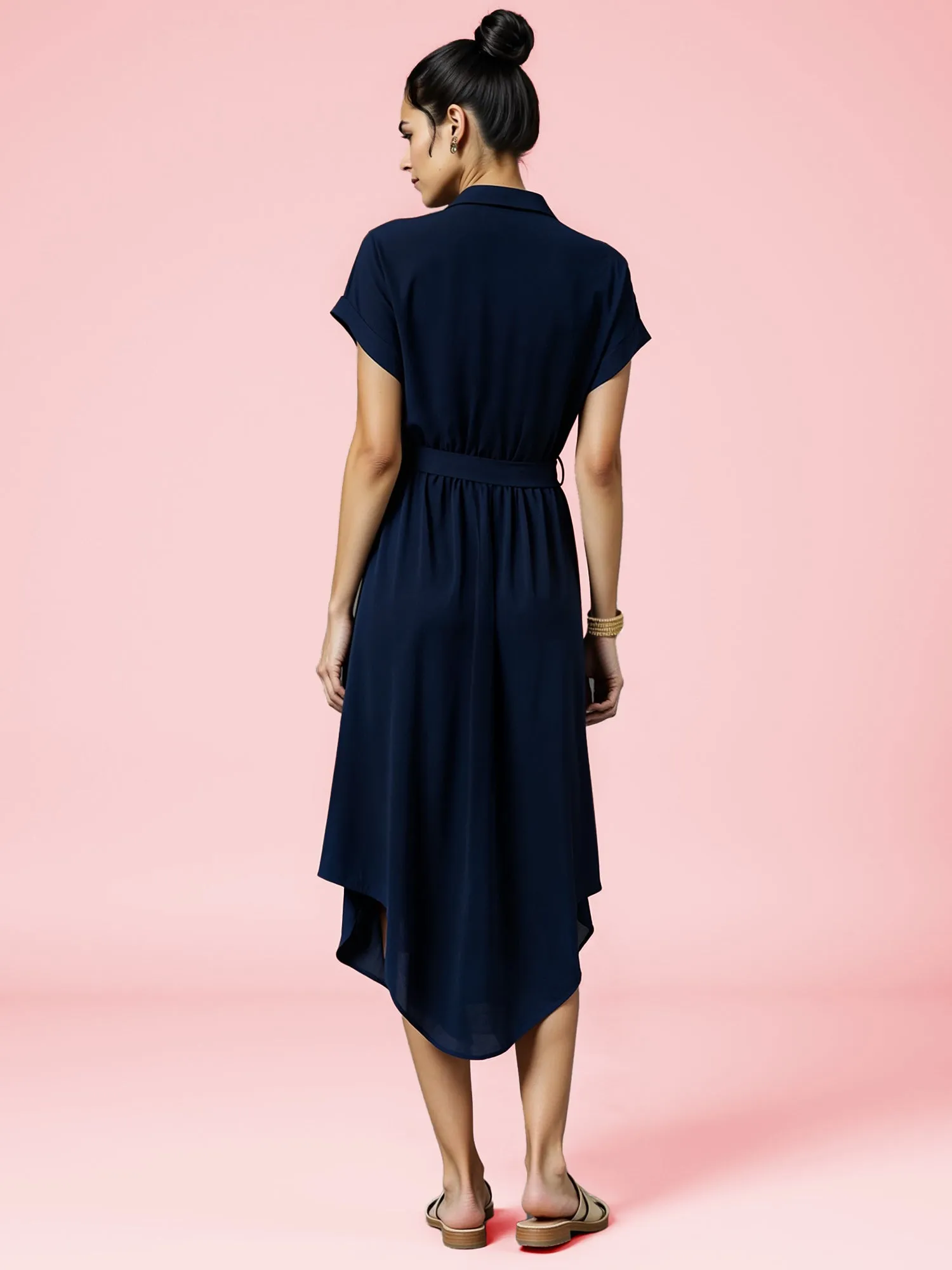 Two Pocket Button Down Shirt Midi Dress
