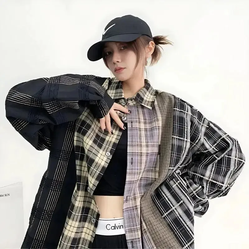 Unique Multi-Pattern Plaid Shirt for a Y2K Inspired Look
