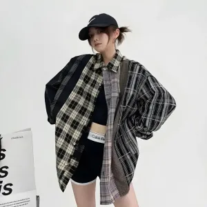 Unique Multi-Pattern Plaid Shirt for a Y2K Inspired Look