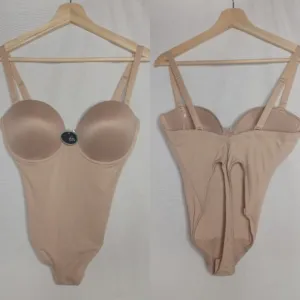 Va Bien Low Back Backless Thong Bodysuit Shapewear Nude Beige 34D 1509 NEW