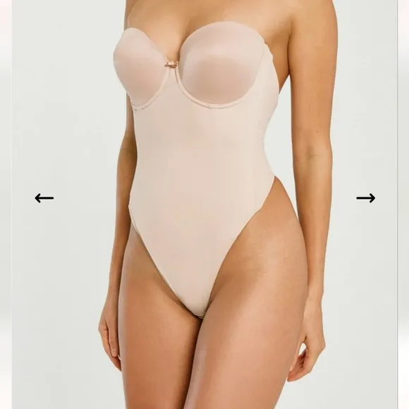 Va Bien Low Back Backless Thong Bodysuit Shapewear Nude Beige 34D 1509 NEW