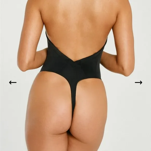Va Bien Low Back Backless Thong Bodysuit Shapewear Nude Beige 34D 1509 NEW