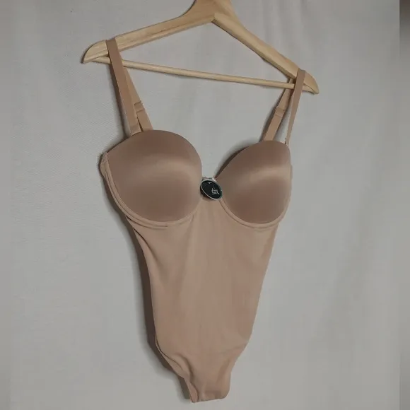Va Bien Low Back Backless Thong Bodysuit Shapewear Nude Beige 34D 1509 NEW