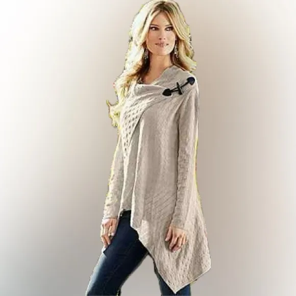 Venus Beige Tan Basket Weave Wrap Sweater with Toggle Closure NWT Size Small