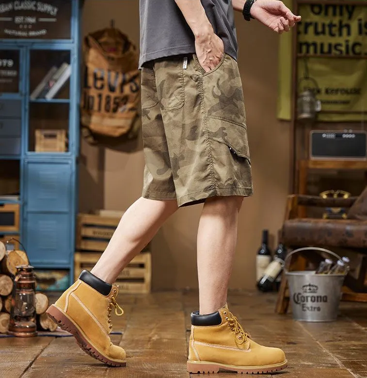 Versatile Elastic-Waisted Camo Cargo Shorts for Men