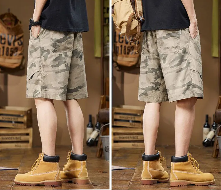 Versatile Elastic-Waisted Camo Cargo Shorts for Men