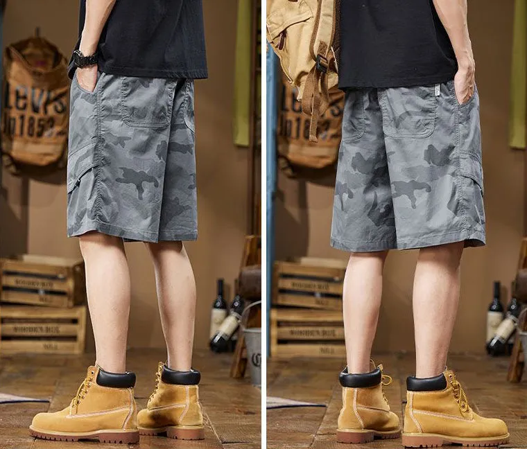 Versatile Elastic-Waisted Camo Cargo Shorts for Men