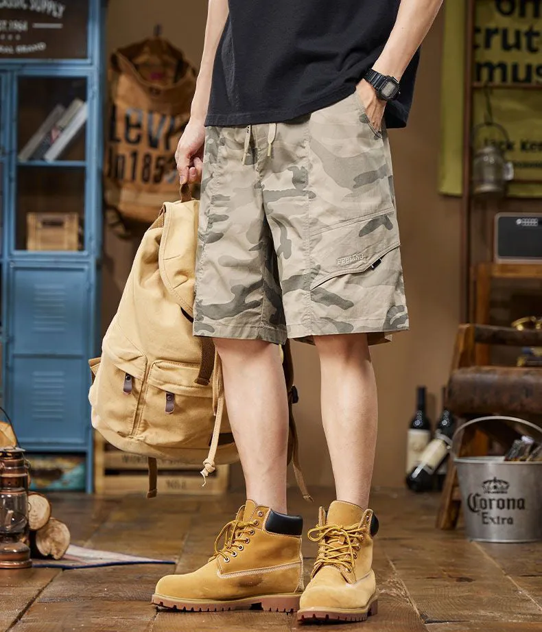 Versatile Elastic-Waisted Camo Cargo Shorts for Men
