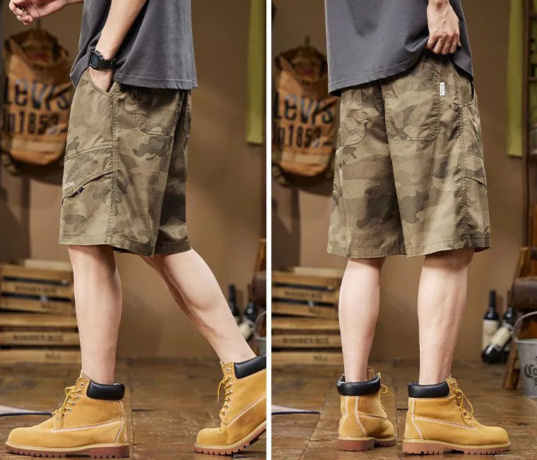 Versatile Elastic-Waisted Camo Cargo Shorts for Men