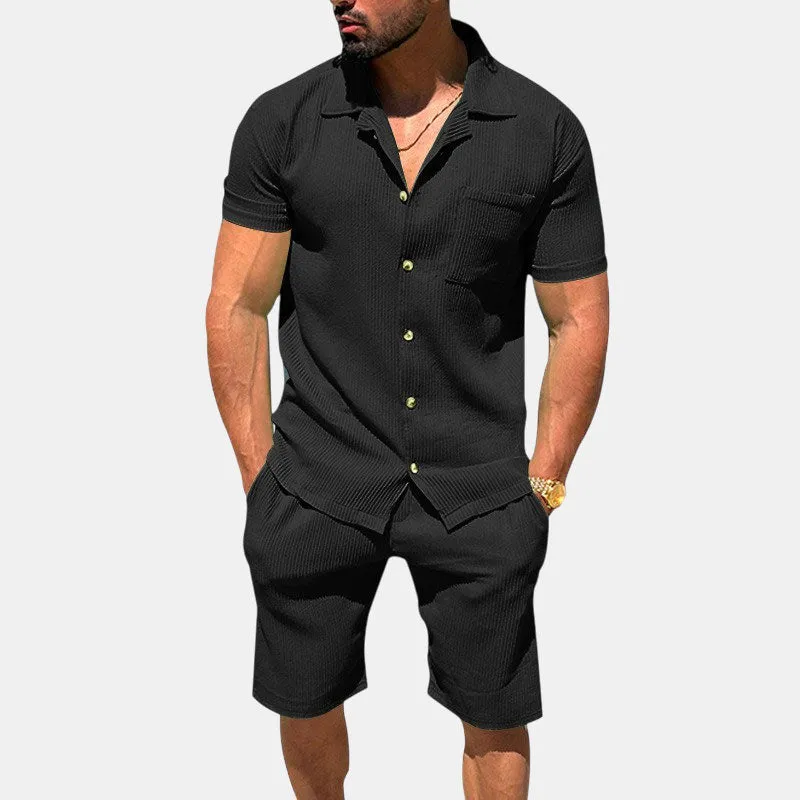 VERSATILE STRIPED TEXTURED SHIRT SET