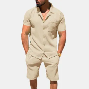 VERSATILE STRIPED TEXTURED SHIRT SET