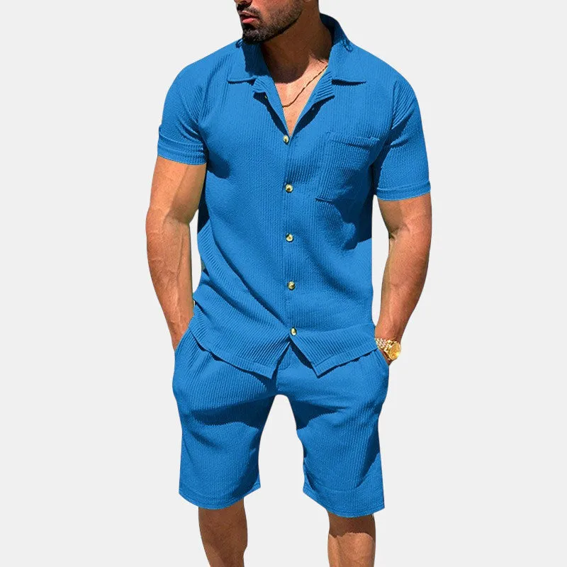 VERSATILE STRIPED TEXTURED SHIRT SET