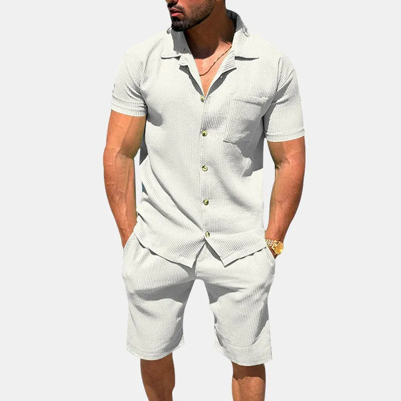 VERSATILE STRIPED TEXTURED SHIRT SET