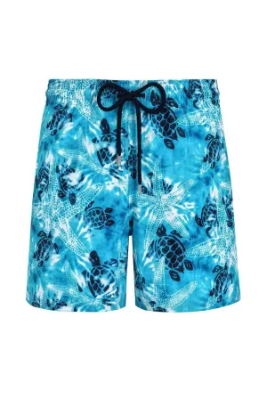 VILEBREQUIN Men Long Stretch Swim Trunks Starlettes and Turtles Tie & Dye