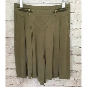 Vintage 90's CACHE Olive Green High Waisted Pleated Gaucho Dress Shorts Size 10