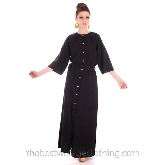 Vintage Rare Vuokko Black Circle Motif Finest Wool Voile Maxi Dress 1970s M 38