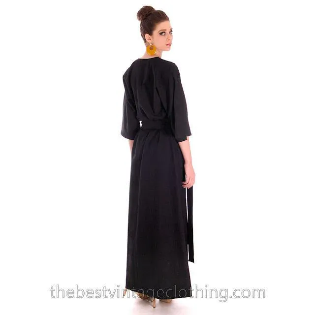 Vintage Rare Vuokko Black Circle Motif Finest Wool Voile Maxi Dress 1970s M 38