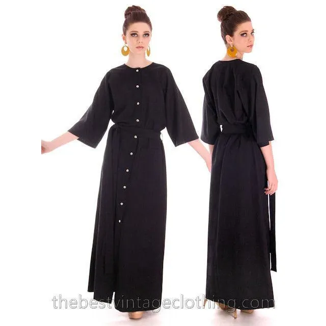 Vintage Rare Vuokko Black Circle Motif Finest Wool Voile Maxi Dress 1970s M 38