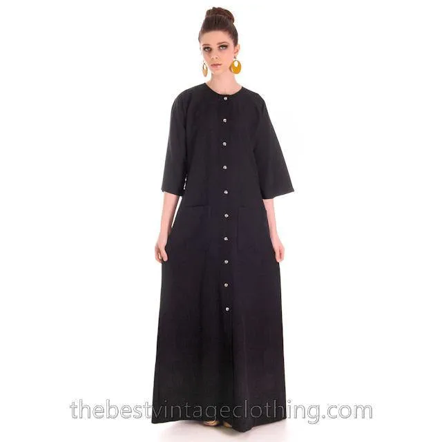 Vintage Rare Vuokko Black Circle Motif Finest Wool Voile Maxi Dress 1970s M 38