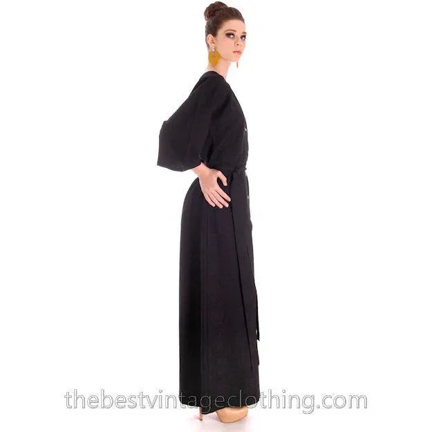 Vintage Rare Vuokko Black Circle Motif Finest Wool Voile Maxi Dress 1970s M 38