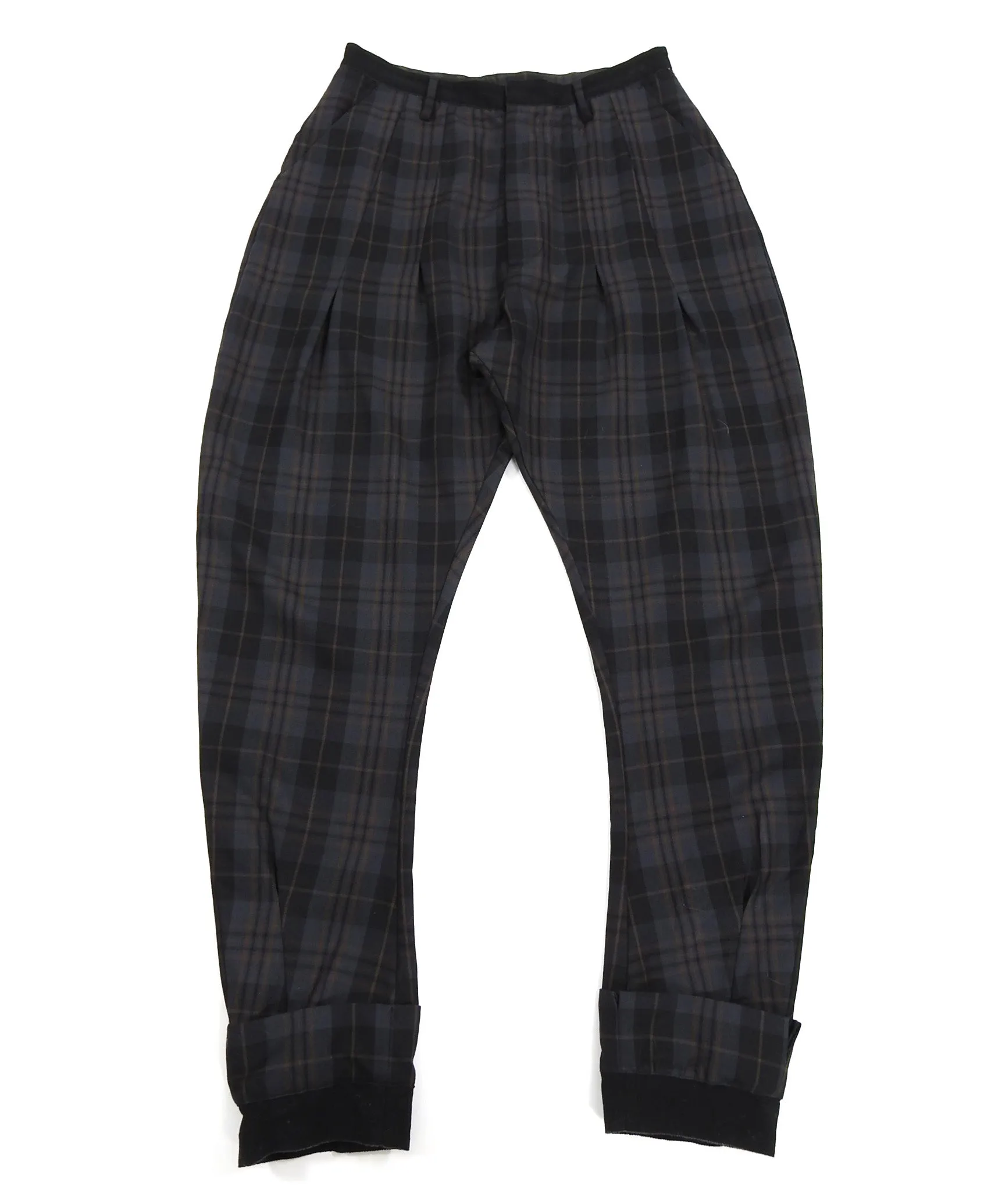 Vivienne Westwood Navy Grey and Brown Plaid Cropped Trousers - 32