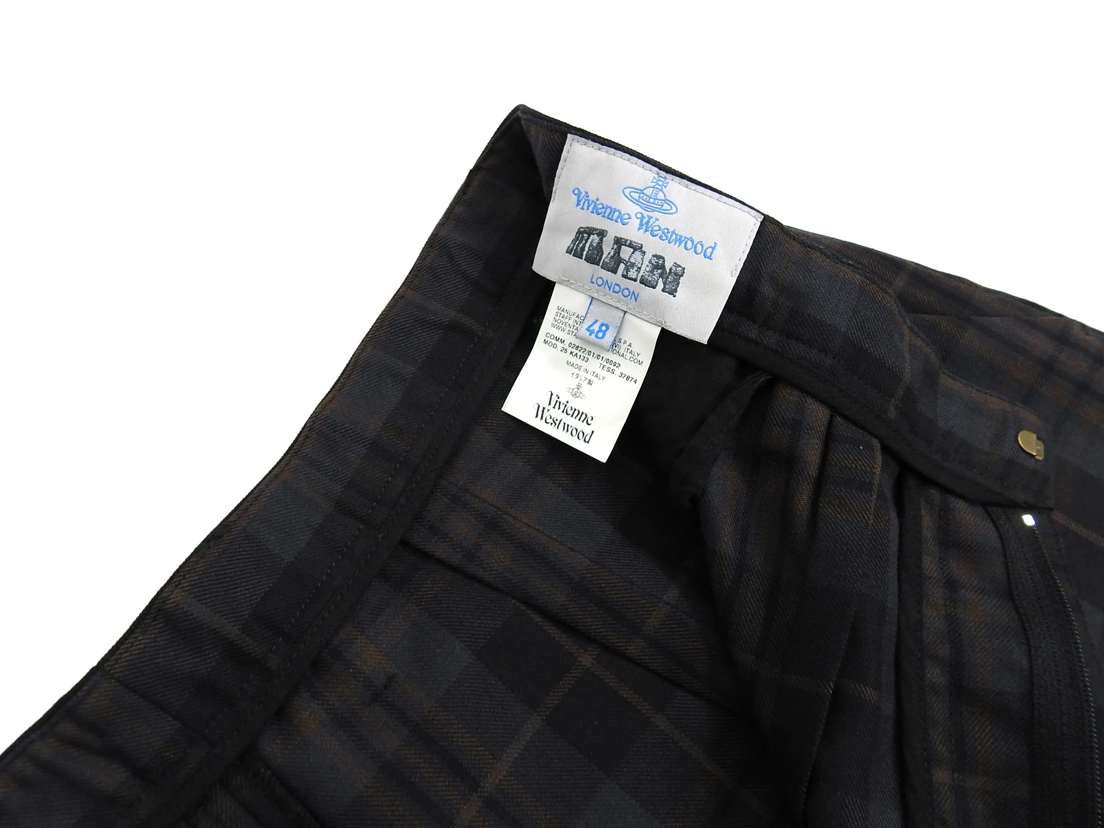 Vivienne Westwood Navy Grey and Brown Plaid Cropped Trousers - 32
