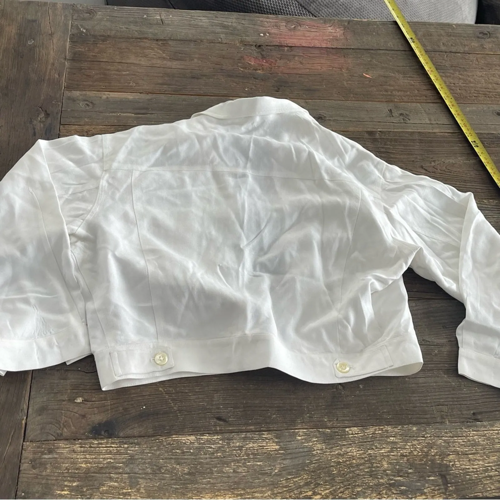 VTG Alan Austin Women's Soft Cropped White Button-Up Jacket - Model 42, US Size 10
