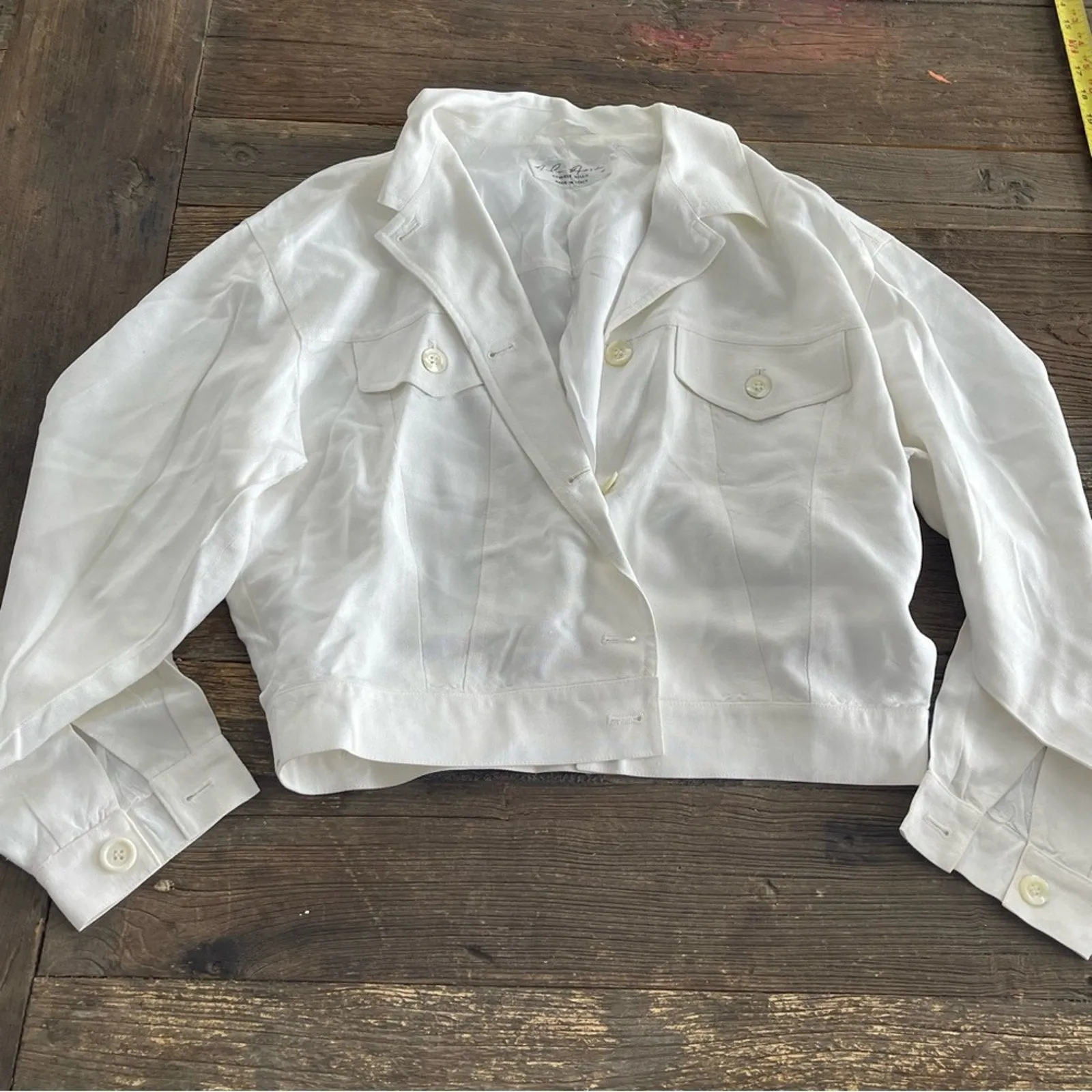 VTG Alan Austin Women's Soft Cropped White Button-Up Jacket - Model 42, US Size 10