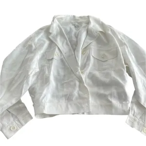 VTG Alan Austin Women's Soft Cropped White Button-Up Jacket - Model 42, US Size 10