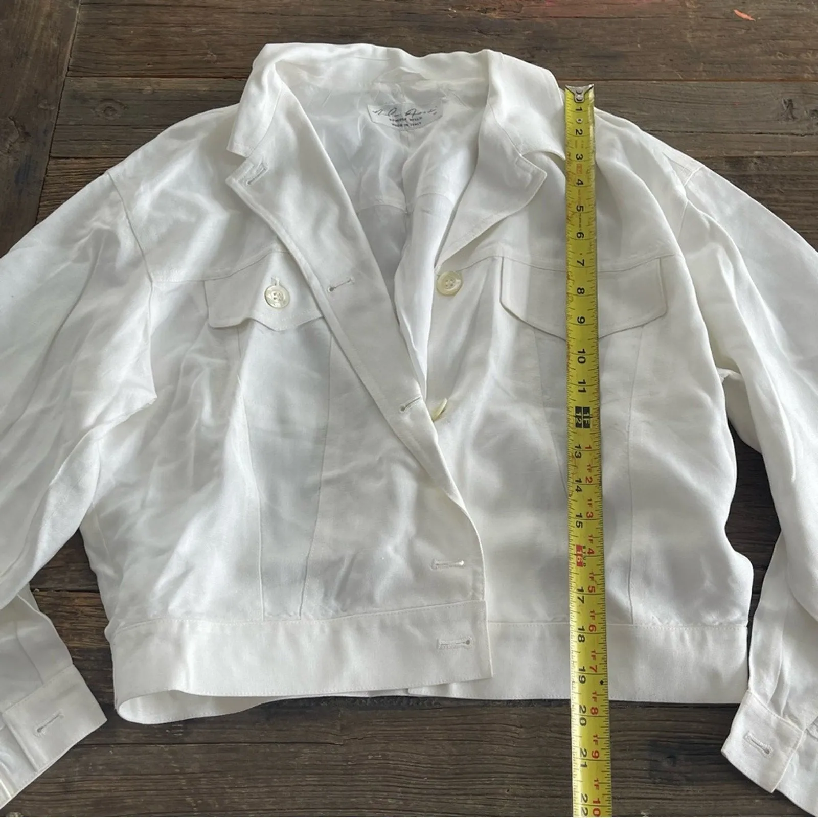 VTG Alan Austin Women's Soft Cropped White Button-Up Jacket - Model 42, US Size 10