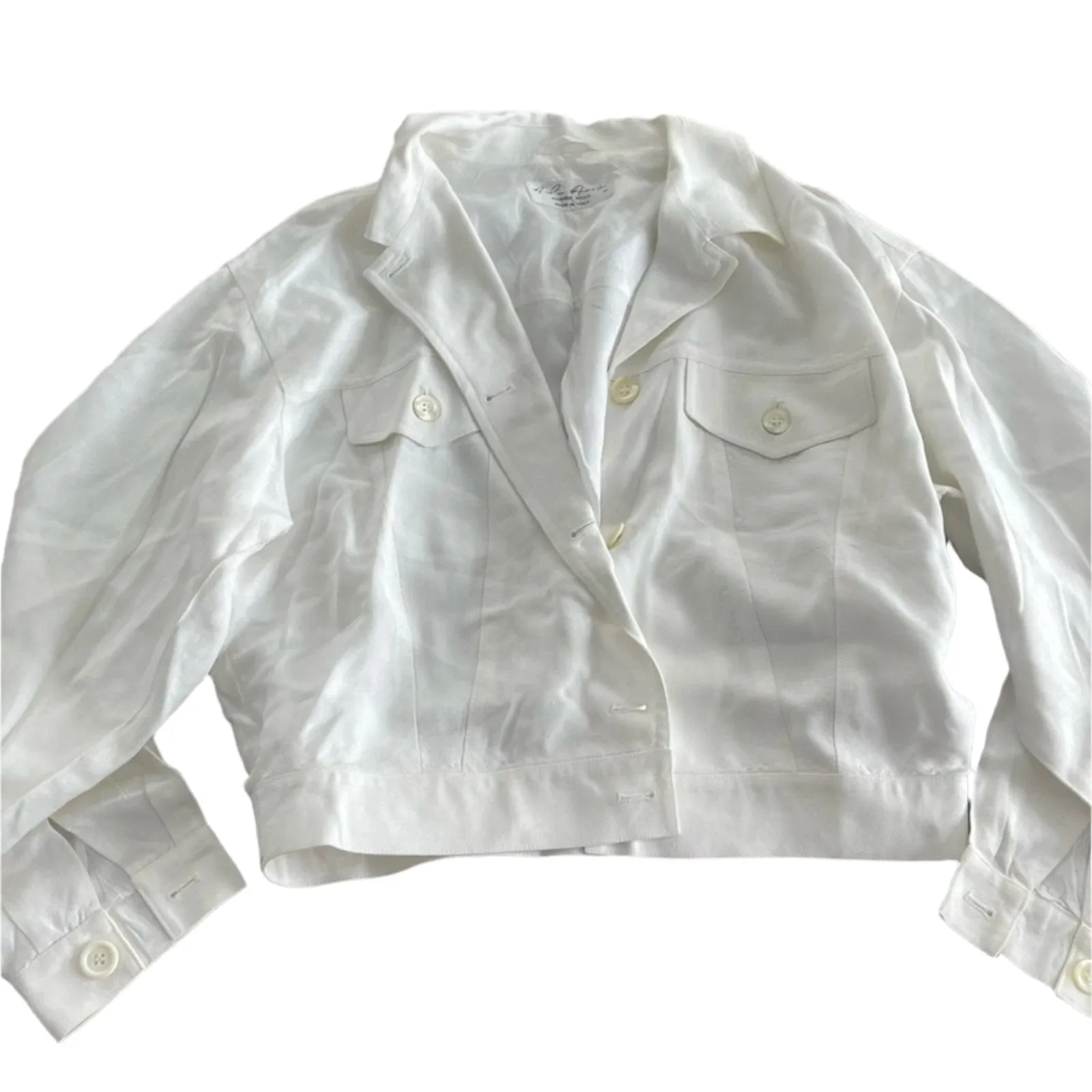VTG Alan Austin Women's Soft Cropped White Button-Up Jacket - Model 42, US Size 10