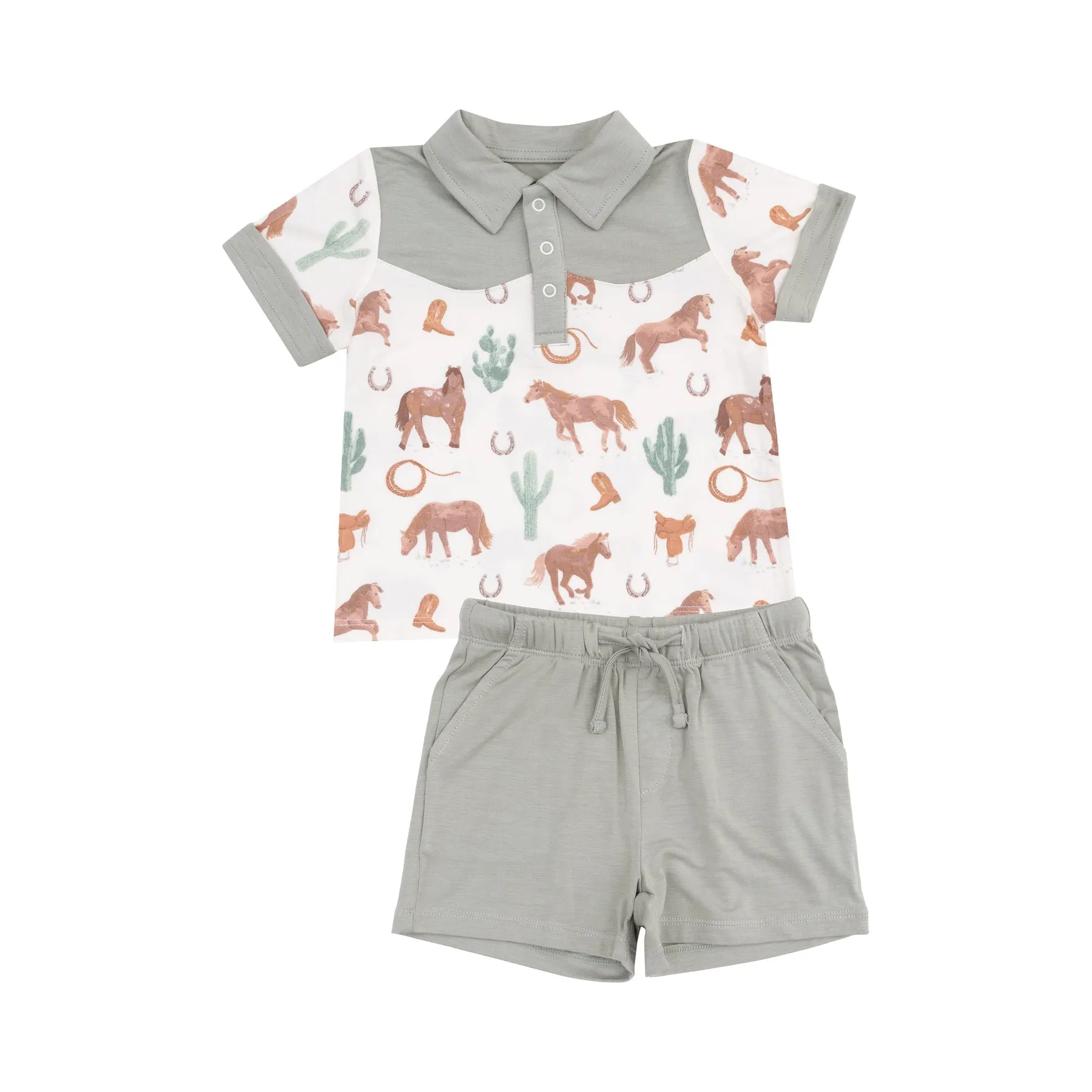 Western Horses Polo & Short Set