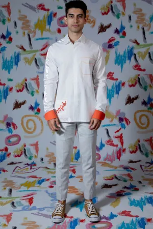 White Embroidered Pocket Shirt