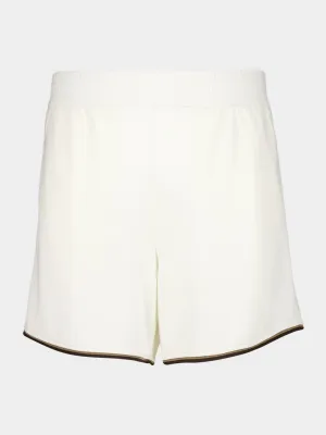 White FF Jacquard Shorts with Pequin Trim
