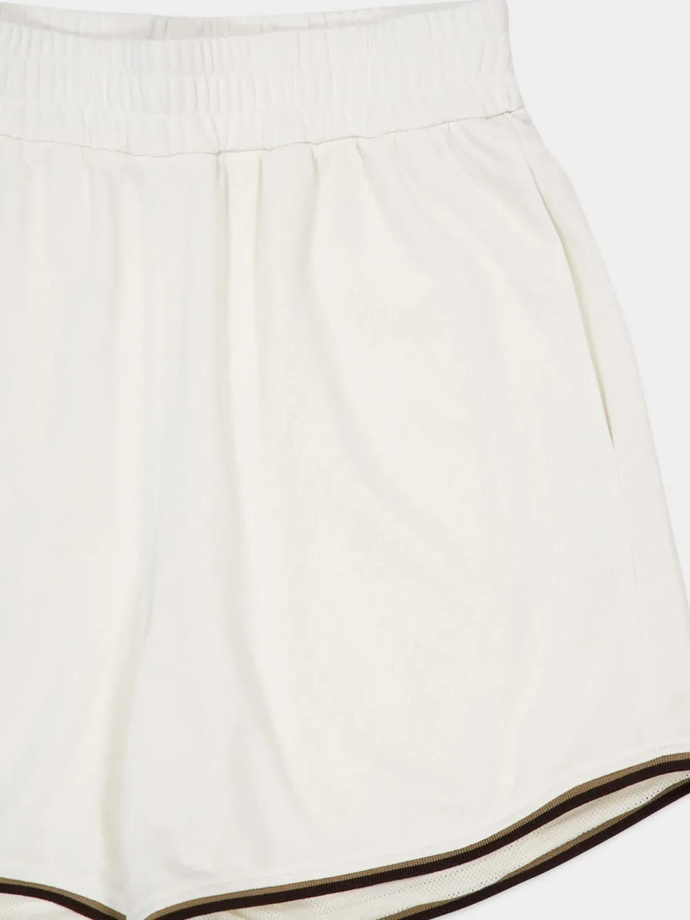 White FF Jacquard Shorts with Pequin Trim