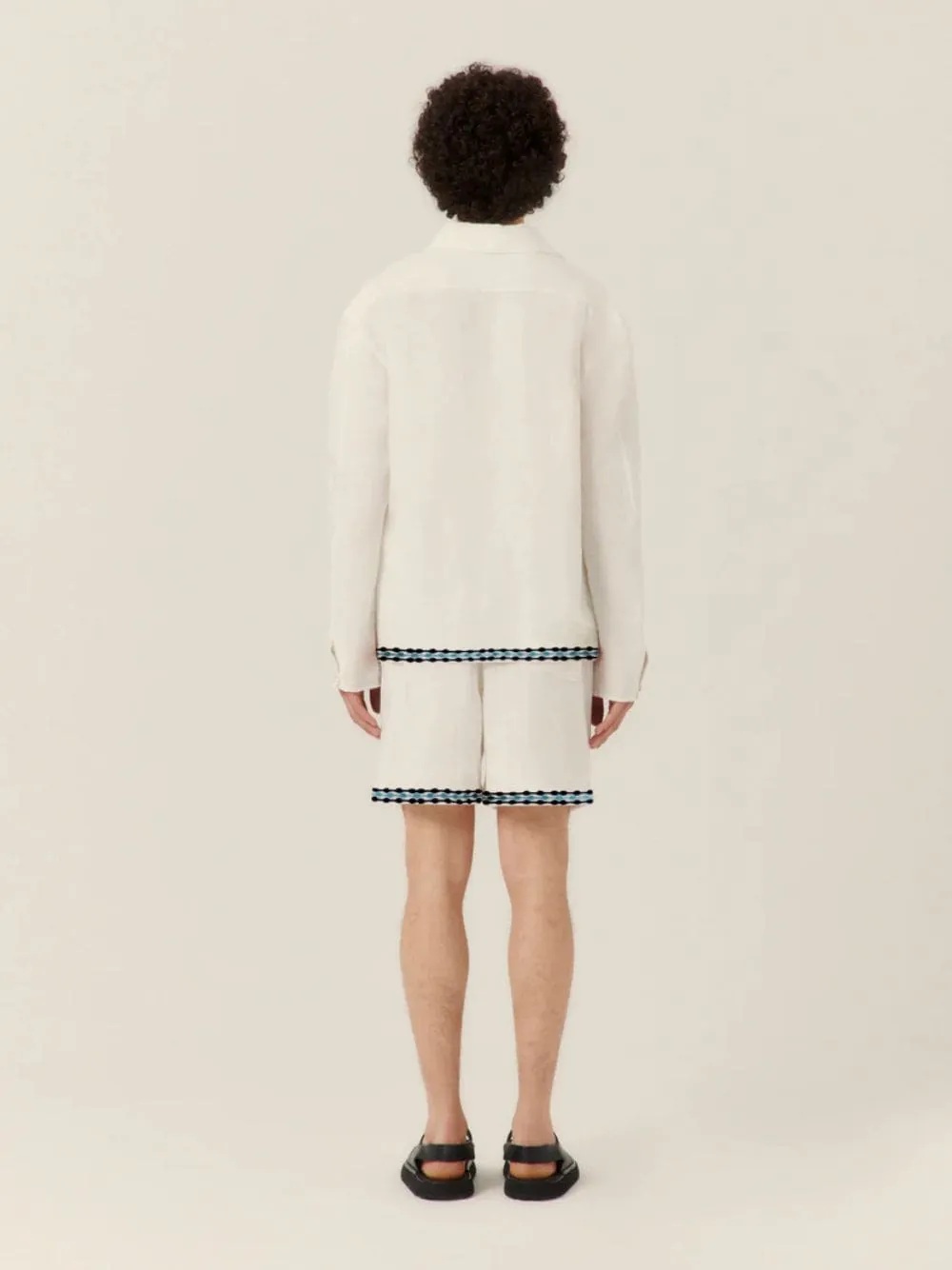 White Frequency Embroidered Resort Shorts