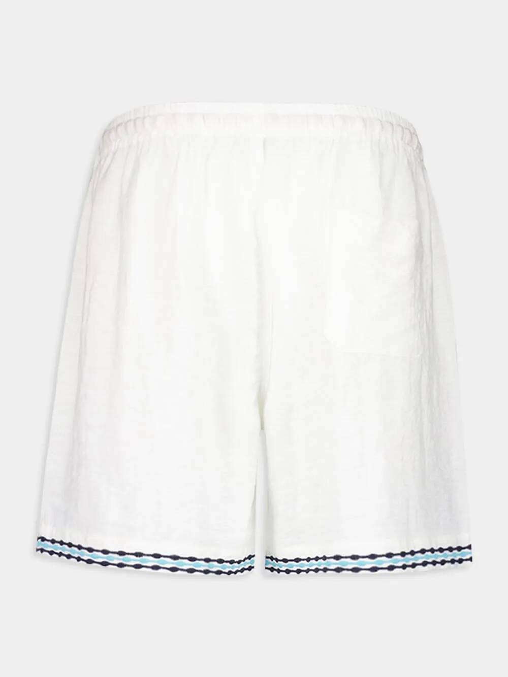 White Frequency Embroidered Resort Shorts