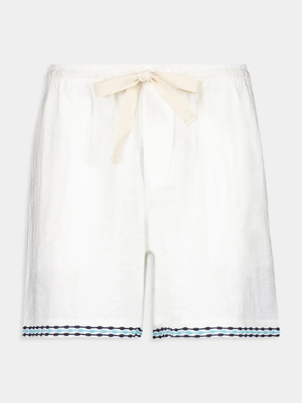 White Frequency Embroidered Resort Shorts