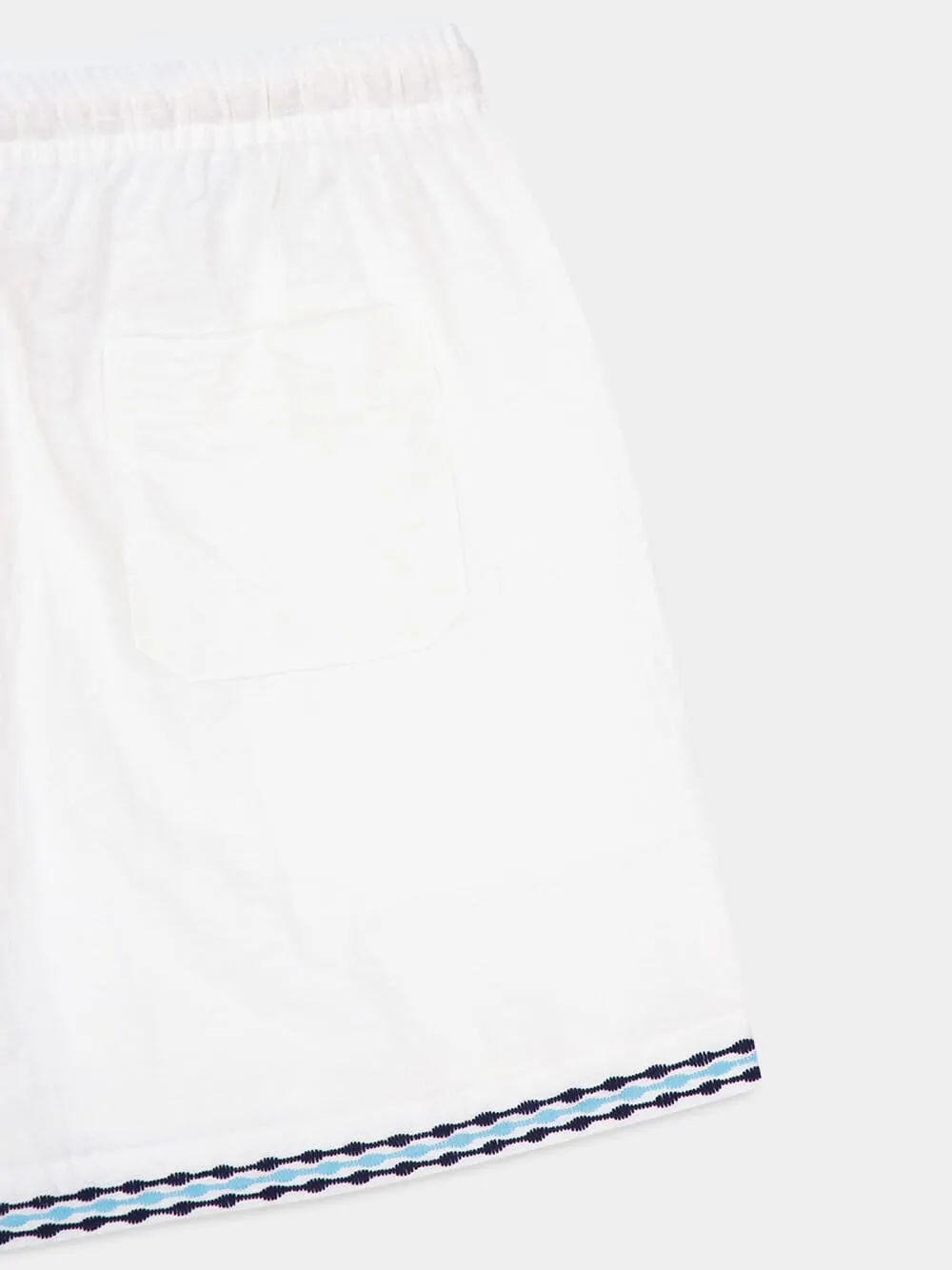 White Frequency Embroidered Resort Shorts