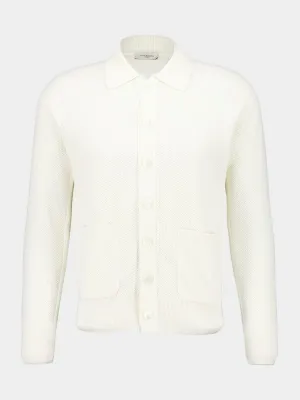 White Textured Cotton Cardigan