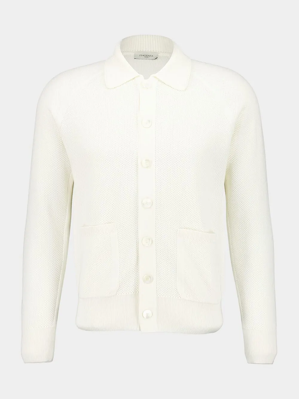 White Textured Cotton Cardigan